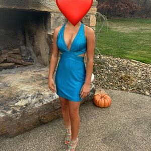 Sherri Hill Vibrant Blue Backless Dress